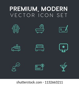 Modern, simple vector icon set on dark grey background with pharaoh, egyptian, pay, home, computer, complete, interior, lorry, credit, style, transport, egypt, money, ancient, bedroom, star, art icons