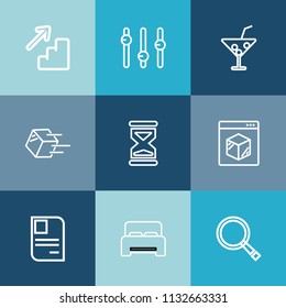 Modern, simple vector icon set on colorful blue backgrounds with ice, personal, delivery, identity, white, equality, internet, package, online, alcohol, card, tropical, shipping, transportation icons