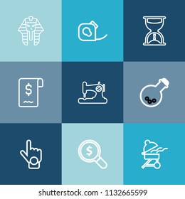 Modern, simple vector icon set on colorful blue backgrounds with web, index, history, technology, gesture, insulating, travel, fashion, electrical, timer, internet, find, egyptian, machine, hour icons