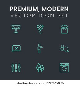 Modern, simple vector icon set on dark grey background with building, showing, mobile, violin, forest, equipment, phone, pretty, industry, white, environment, professional, one, landscape, chat icons