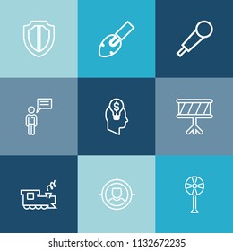 Modern, simple vector icon set on colorful blue backgrounds with screwdriver, railway, air, tool, electric, person, transport, concert, transportation, drum, chat, concept, guard, business, fan icons