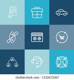 Modern, Simple Vector Icon Set On Colorful Blue Backgrounds With Water, Technology, Communication, Boat, Customer, Cart, Tape, Structure, Modern, Company, Stereo, Shop, Internet, Celebration Icons