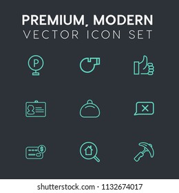 Modern, simple vector icon set on dark grey background with real, automobile, document, car, vehicle, urban, referee, money, credit, home, search, industry, picking, bag, good, crane, street, up icons