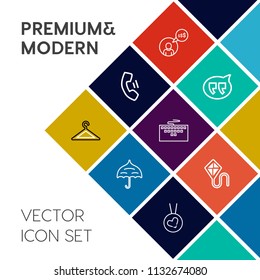 Modern, simple vector icon set on colorful flat background with joy, laptop, freelance, clothing, freelancer, smartphone, summer, umbrella, chat, office, telephone, phone, love, shop, mobile icons