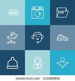 Modern, simple vector icon set on colorful blue backgrounds with head, vehicle, water, people, job, blank, employer, passenger, view, equipment, clean, business, object, transportation, place icons