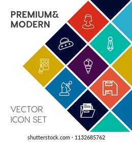 Modern, simple vector icon set on colorful flat background with professional, file, avatar, social, fashion, ice, technology, earth, diskette, ball, tie, white, internet, computer, ship, system icons