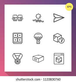 Modern, simple vector icon set on gradient background with extreme, finance, sunrise, punch, morning, internet, message, training, weight, blue, competition, online, shipping, parachuting, fight icons