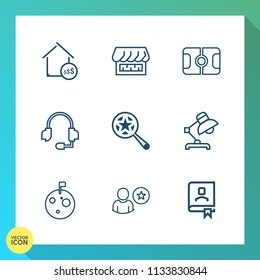 Modern, simple vector icon set on gradient background with modern, game, store, housing, call, goal, price, white, pitch, book, search, football, online, real, estate, moon, planet, flag, soccer icons