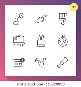 Modern, simple vector icon set on gradient background with construction, web, travel, white, sack, cancel, sky, business, online, astronomy, screwdriver, box, shovel, education, space, profile icons