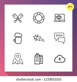 Modern, simple vector icon set on gradient background with office, alcohol, swim, chat, business, inflatable, map, call, bubble, float, travel, location, falling, pin, sea, vacation, add, rowing icons