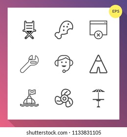 Modern, simple vector icon set on gradient background with page, fast, buoy, air, armchair, tool, spanner, furniture, center, water, outdoor, electric, sea, cafe, interior, adventure, cool, fan icons