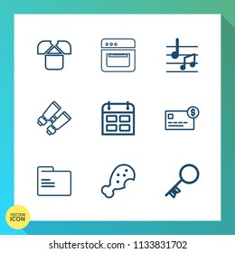 Modern, simple vector icon set on gradient background with money, tshirt, white, food, spy, musical, template, vision, search, watch, card, meal, fashion, key, shirt, security, cooking, sign icons