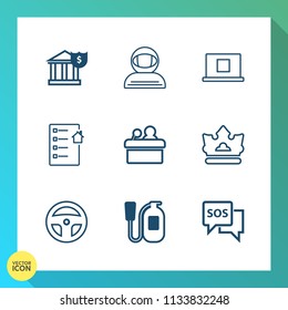 Modern, simple vector icon set on gradient background with house, financial, fire, help, presentation, investment, danger, royal, astronomy, equipment, sign, real, meeting, internet, spaceman icons