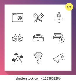 Modern, simple vector icon set on gradient background with object, place, celebration, canoe, carnival, sign, building, voice, paper, glasses, water, construction, travel, blue, direction, blank icons