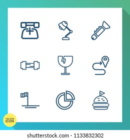 Modern, simple vector icon set on gradient background with food, exercise, communication, glass, workout, chart, support, call, beach, business, window, ocean, lunch, phone, route, crash, blue icons