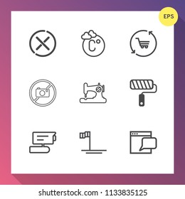 Modern, simple vector icon set on gradient background with tv, paint, meteorology, craft, red, forbidden, ocean, internet, website, fahrenheit, cart, communication, shape, sewing, view, video icons