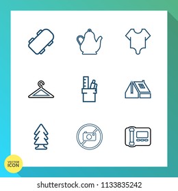 Modern, simple vector icon set on gradient background with skate, window, sport, business, landscape, hanger, home, skateboard, phone, hot, skateboarding, extreme, house, forest, clothing, board icons