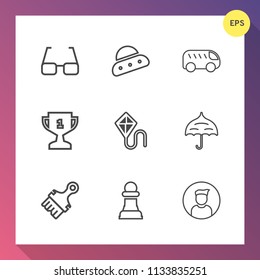 Modern, simple vector icon set on gradient background with white, first, strategy, alien, optical, internet, male, rain, ship, , kite, spacecraft, sky, chess, highway, achievement, horse, summer icons