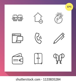 Modern, simple vector icon set on gradient background with cardboard, music, telephone, thermometer, new, communication, removal, training, write, sport, competition, website, purse, scale, web icons