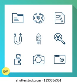 Modern, simple vector icon set on gradient background with pole, document, video, game, contract, file, dollar, casino, luck, poker, magnifying, equipment, chance, handle, magnet, paper, film icons