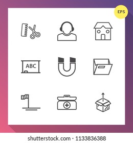 Modern, simple vector icon set on gradient background with scissors, salon, stylist, professional, blackboard, business, field, blue, fashion, board, beach, hair, service, background, customer icons