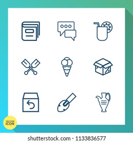 Modern, simple vector icon set on gradient background with new, boat, shipping, paddle, book, shovel, communication, oar, message, box, vase, pottery, delivery, return, ice, learning, summer icons