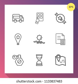 Modern, simple vector icon set on gradient background with road, banking, technology, highway, financial, landscape, hour, morning, pump, digital, transportation, beauty, bus, internet, nature icons