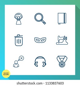 Modern, simple vector icon set on gradient background with carnival, masquerade, fashion, profile, prize, sky, book, internet, page, award, party, equipment, success, reward, can, hot, audio icons