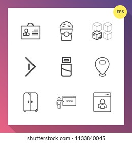 Modern, simple vector icon set on gradient background with arrow, location, cabinet, home, people, web, shop, adult, espresso, profile, internet, male, usb, cupboard, map, cup, girl, social, go icons