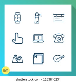 Modern, simple vector icon set on gradient background with pin, cell, sky, musical, screen, light, modern, navigation, home, advertising, beach, sign, business, water, minute, music, map, beacon icons