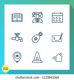 Modern, simple vector icon set on gradient background with pen, calendar, sign, guitar, phone, ladder, water, document, vintage, antique, open, retro, up, location, step, rent, telephone, job icons