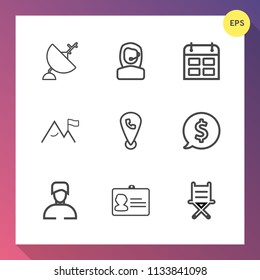 Modern, simple vector icon set on gradient background with map, center, technology, mobile, location, frame, identity, tag, phone, satellite, boy, radio, time, identification, wireless, signal icons