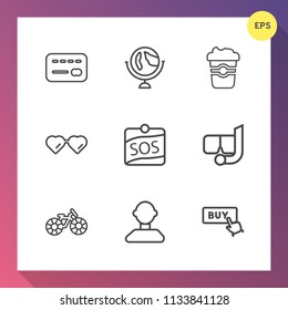 Modern, simple vector icon set on gradient background with mask, sign, transportation, sea, summer, bank, cash, bike, balance, map, account, world, fashion, global, glasses, wheel, coffee, earth icons