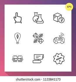 Modern, simple vector icon set on gradient background with navigation, equipment, glove, delivery, car, touch, camera, dental, weight, medicine, vehicle, button, medical, boxing, push, video, tv icons