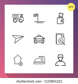 Modern, simple vector icon set on gradient background with home, tool, blue, housework, ironing, cash, transportation, cortes, ocean, nature, wallet, zoom, property, message, truck, dumper, car icons