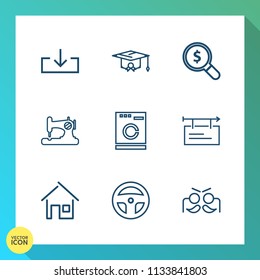 Modern, Simple Vector Icon Set On Gradient Background With House, Housework, Student, Medicine, Craft, Concept, Laboratory, Laundry, Download, Billboard, Party, Carnival, Building, Academic, Web Icons