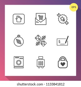 Modern, simple vector icon set on gradient background with leather, travel, money, receipt, retail, pen, technology, home, communication, supermarket, object, modern, machine, housework, south icons