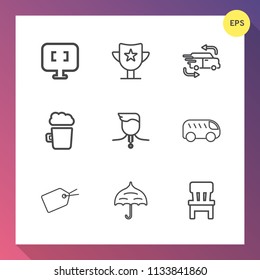 Modern, simple vector icon set on gradient background with room, open, success, drink, transportation, delivery, fast, winner, technology, protection, left, beer, reward, competition, medal, bar icons