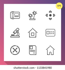 Modern, simple vector icon set on gradient background with telephone, palm, communication, stop, biology, nature, plant, no, coconut, safe, safety, exotic, button, background, cancel, style, web icons