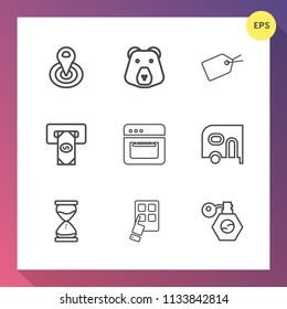 Modern, simple vector icon set on gradient background with device, food, mobile, modern, transport, location, globe, internet, gps, delivery, equipment, transportation, cash, nature, sand, atm icons