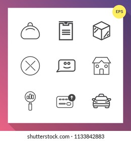 Modern, simple vector icon set on gradient background with package, packaging, leather, find, smile, currency, background, object, face, chat, transportation, finance, style, magnifying, 3d, no icons