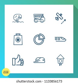 Modern, simple vector icon set on gradient background with travel, train, vehicle, transportation, heavy, business, buy, tipper, bird, fashion, dumper, fish, retail, hat, pie, fishing, car, cap icons