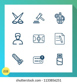 Modern, simple vector icon set on gradient background with computer, male, backdrop, lawyer, hand, spotlight, currency, business, finance, document, boy, man, football, bomb, background, spot icons