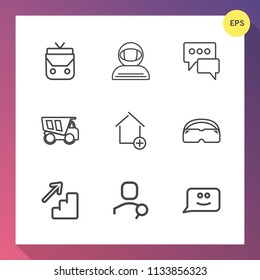 Modern, simple vector icon set on gradient background with dump, communication, modern, message, smile, web, account, dumper, space, home, style, upstairs, chat, astronaut, search, astronomy, up icons