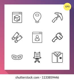 Modern, simple vector icon set on gradient background with carnival, party, travel, male, location, online, cargo, freight, glasses, vision, pointer, crane, celebration, tshirt, white, axe, seat icons