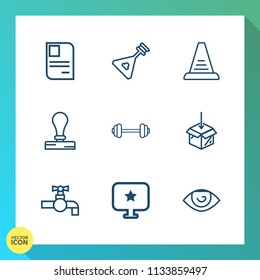Modern, simple vector icon set on gradient background with art, melody, personal, instrument, faucet, id, stamp, ladder, paper, business, folk, water, up, workout, card, eye, computer, identity icons