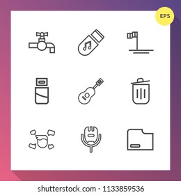 Modern, simple vector icon set on gradient background with karaoke, man, faucet, bathroom, musical, garbage, water, boy, sign, data, voice, plug, clean, computer, bin, recycling, male, nature icons