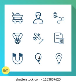 Modern, simple vector icon set on gradient background with prize, service, win, man, male, location, holiday, pointer, hotel, fashion, room, success, people, balloon, luxury, bed, air, casual icons