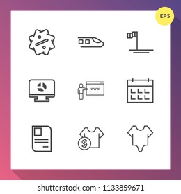 Modern, simple vector icon set on gradient background with travel, bodysuit, baja, tag, sale, internet, mexico, beach, card, shop, id, blue, offer, template, web, chart, price, railroad, fashion icons