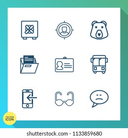 Modern, simple vector icon set on gradient background with finance, fashion, safe, targeting, transport, office, sun, bank, bubble, speed, marketing, identification, chat, transportation, file icons